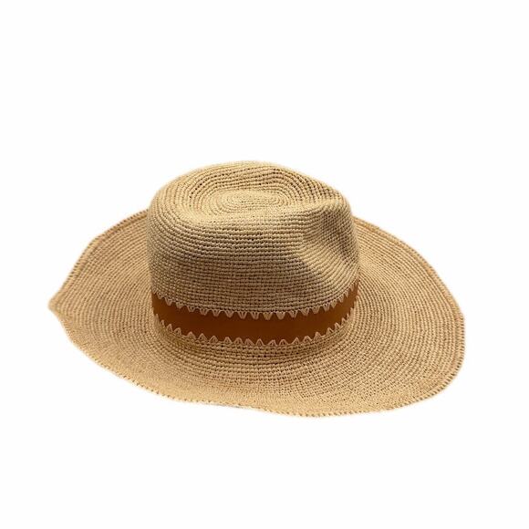 Helen Kaminski OS Acheron Adjustable Raffia Leather Wide Brim Fedora Sun Hat - Picture 2 of 10